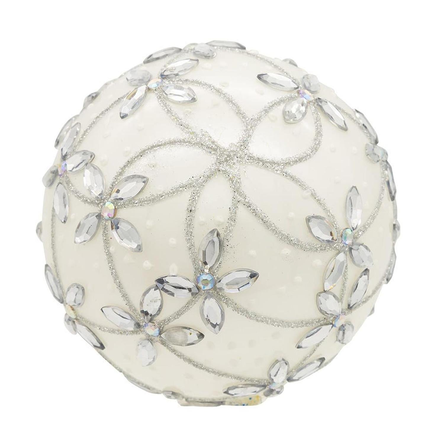 Kurt Adler 80MM Glass Silver Jeweled Ball Ornaments, 6-Piece Box