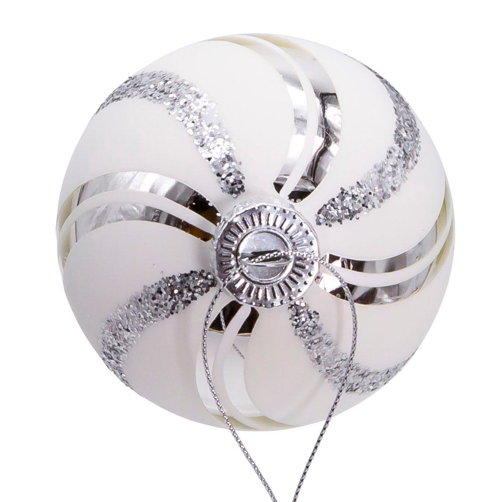 Shop For Kurt Adler 80MM Glass White Glittered Swirl Ornament Set, 6 piece