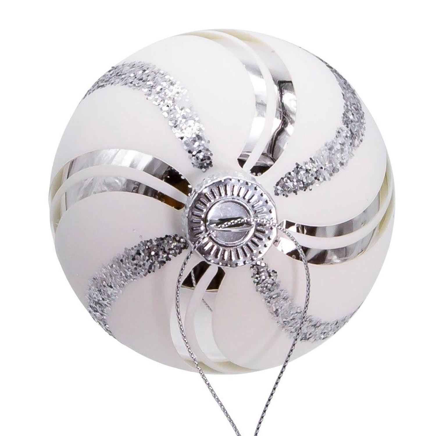 Kurt Adler 80MM Glass White Glittered Swirl Ornament Set, 6 piece