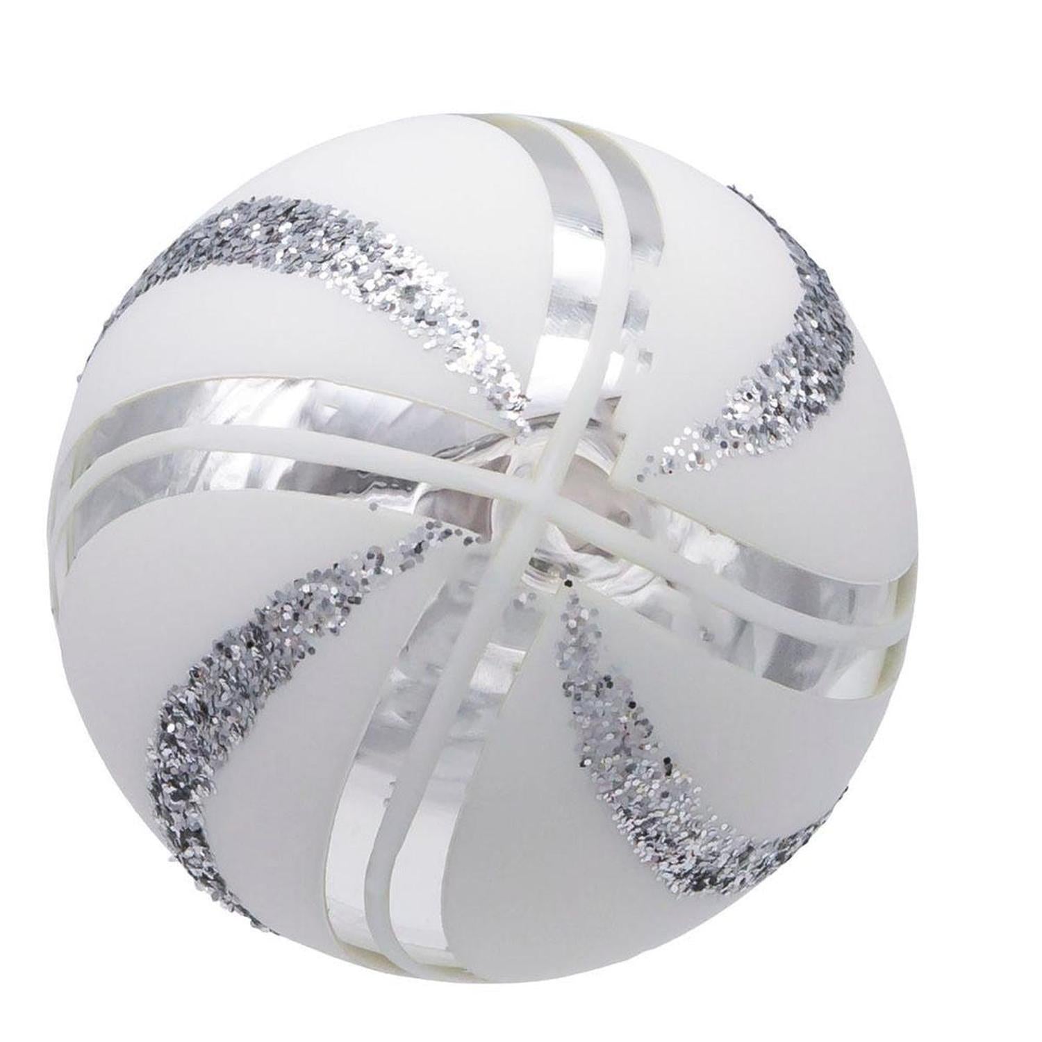 Kurt Adler 80MM Glass White Glittered Swirl Ornament Set, 6 piece
