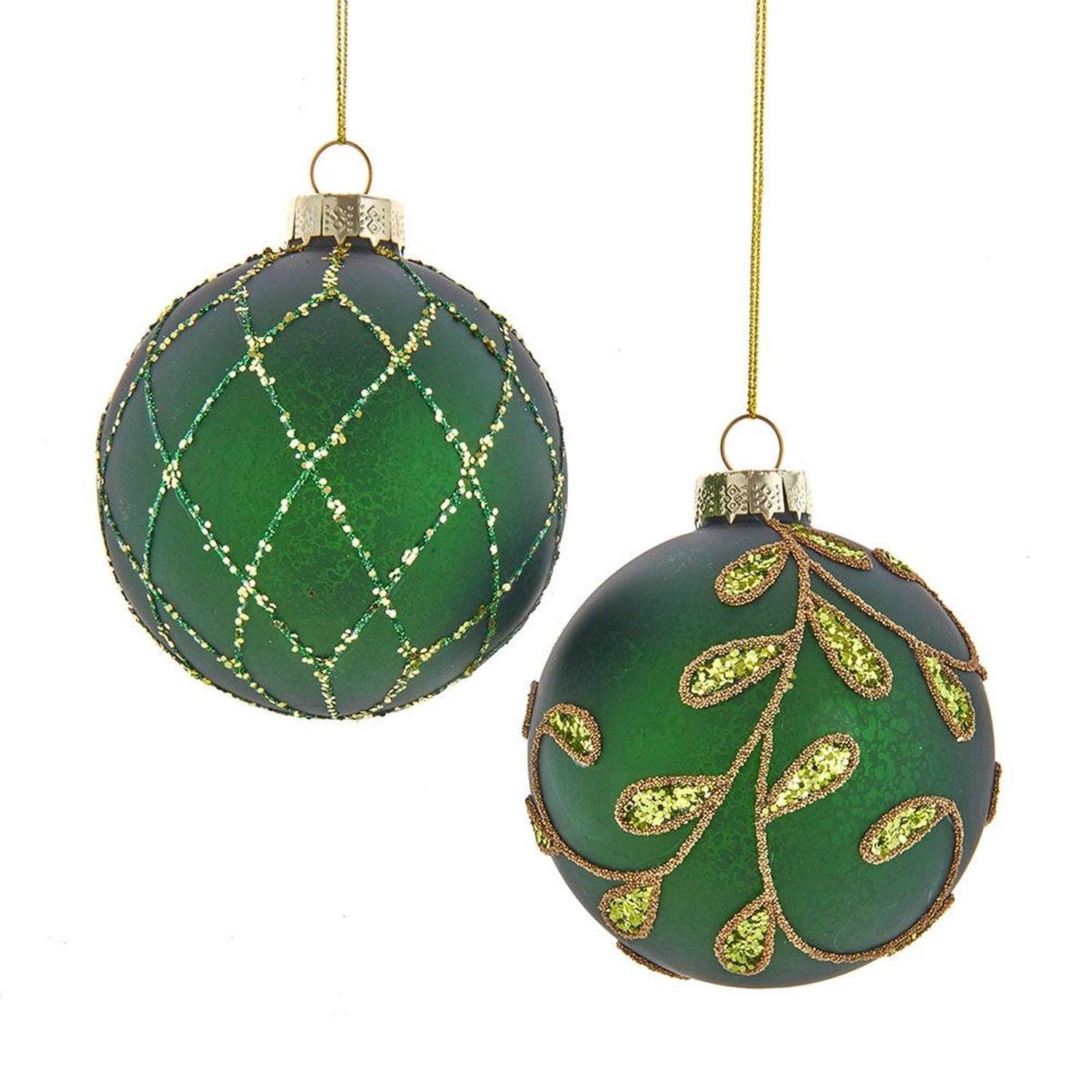 Kurt Adler 80MM Gold and Emerald Green Ornaments, Set of 6