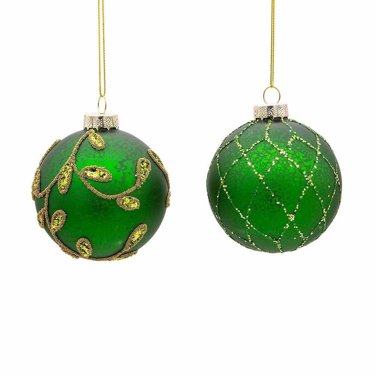 Kurt Adler 80MM Gold and Emerald Green Ornaments, Set of 6