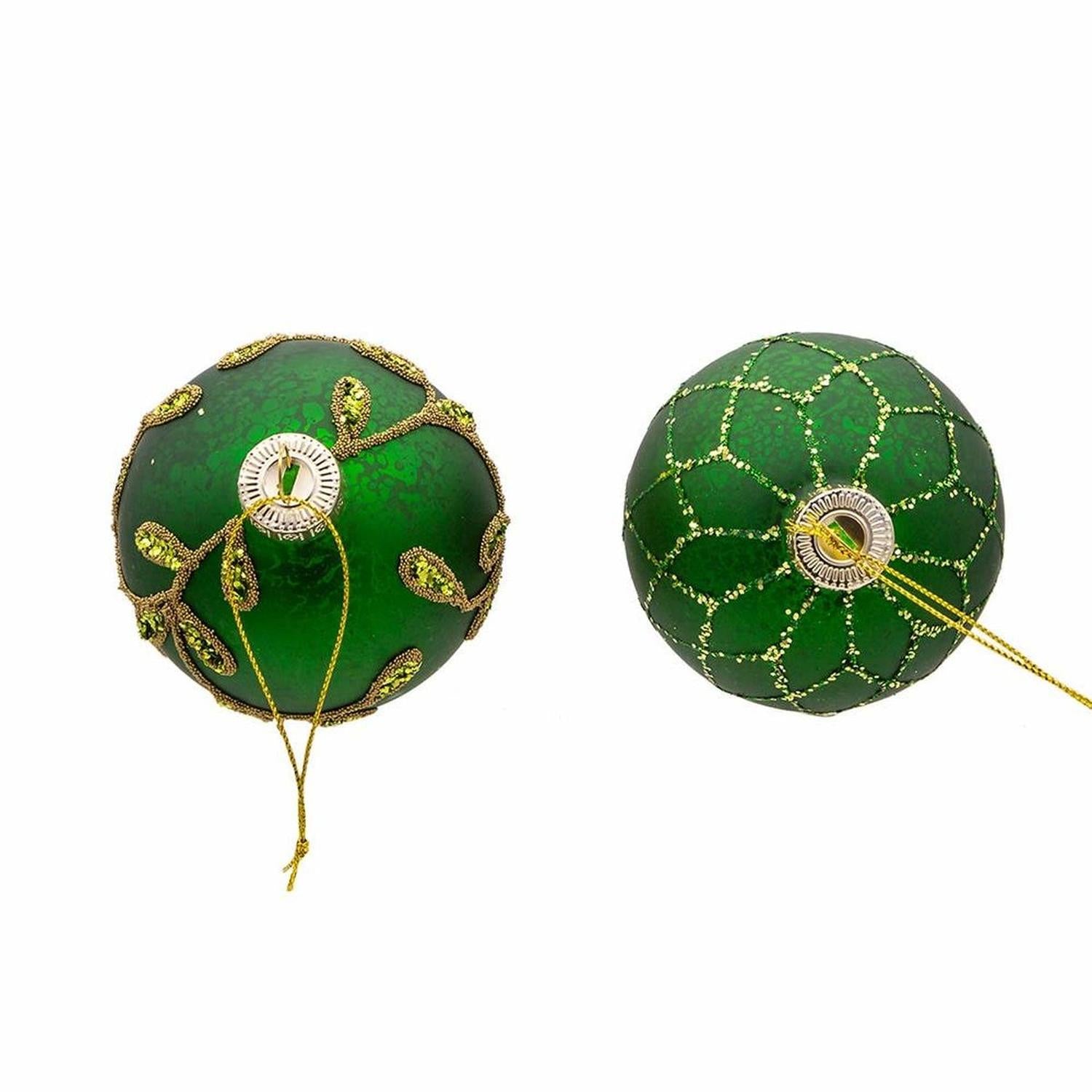 Kurt Adler 80MM Gold and Emerald Green Ornaments, Set of 6