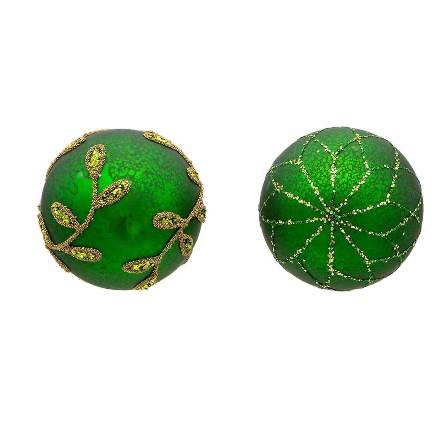 Kurt Adler 80MM Gold and Emerald Green Ornaments, Set of 6