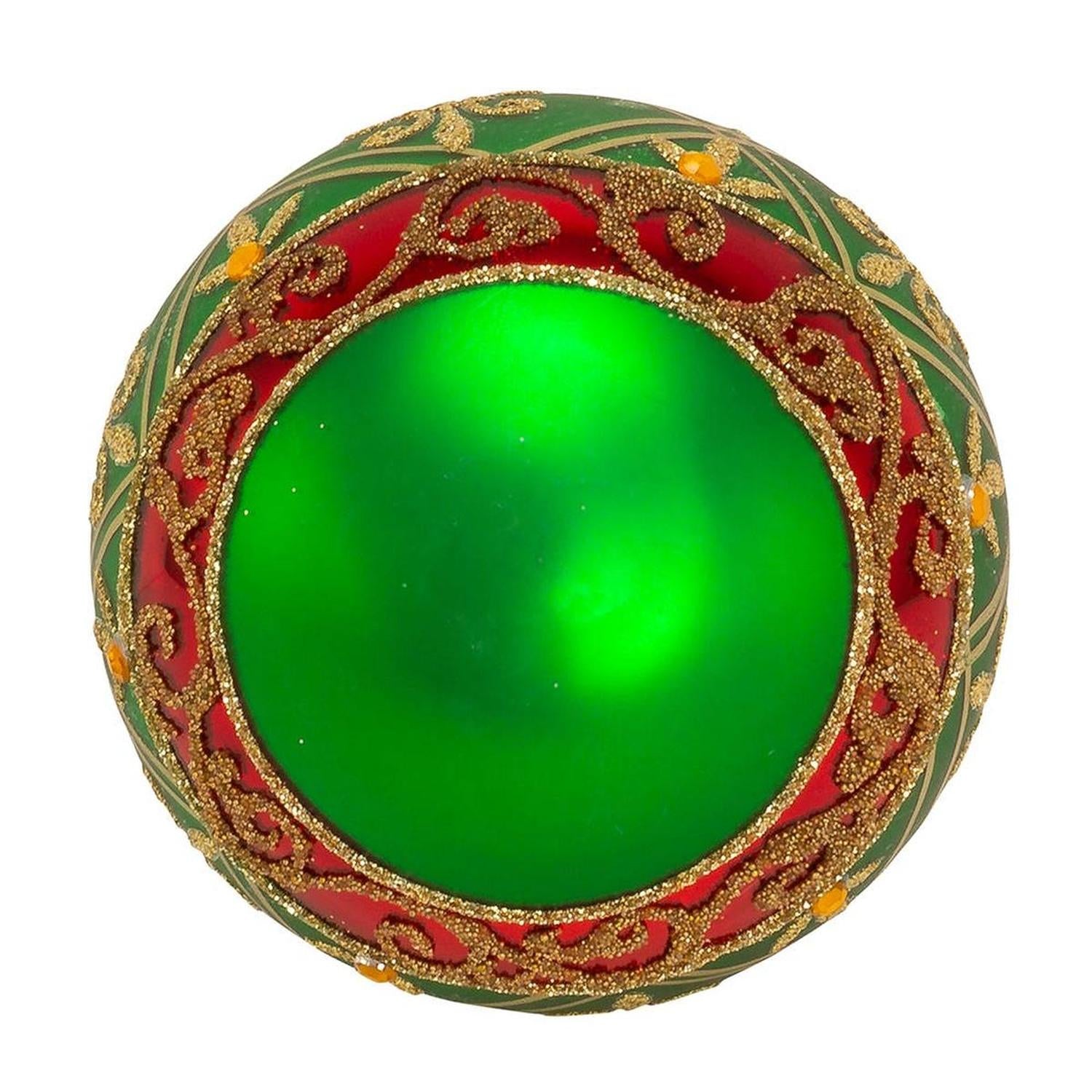 Kurt Adler 80MM Green Glass Ball Ornament Gold Fleur-De-Lis, Set of 6
