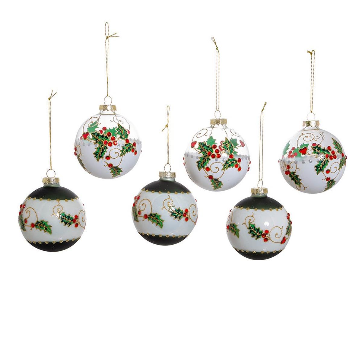 Shop For Kurt Adler 80MM Holly Leaves and Berries Glass Ball Ornaments, 6 - Piece Set