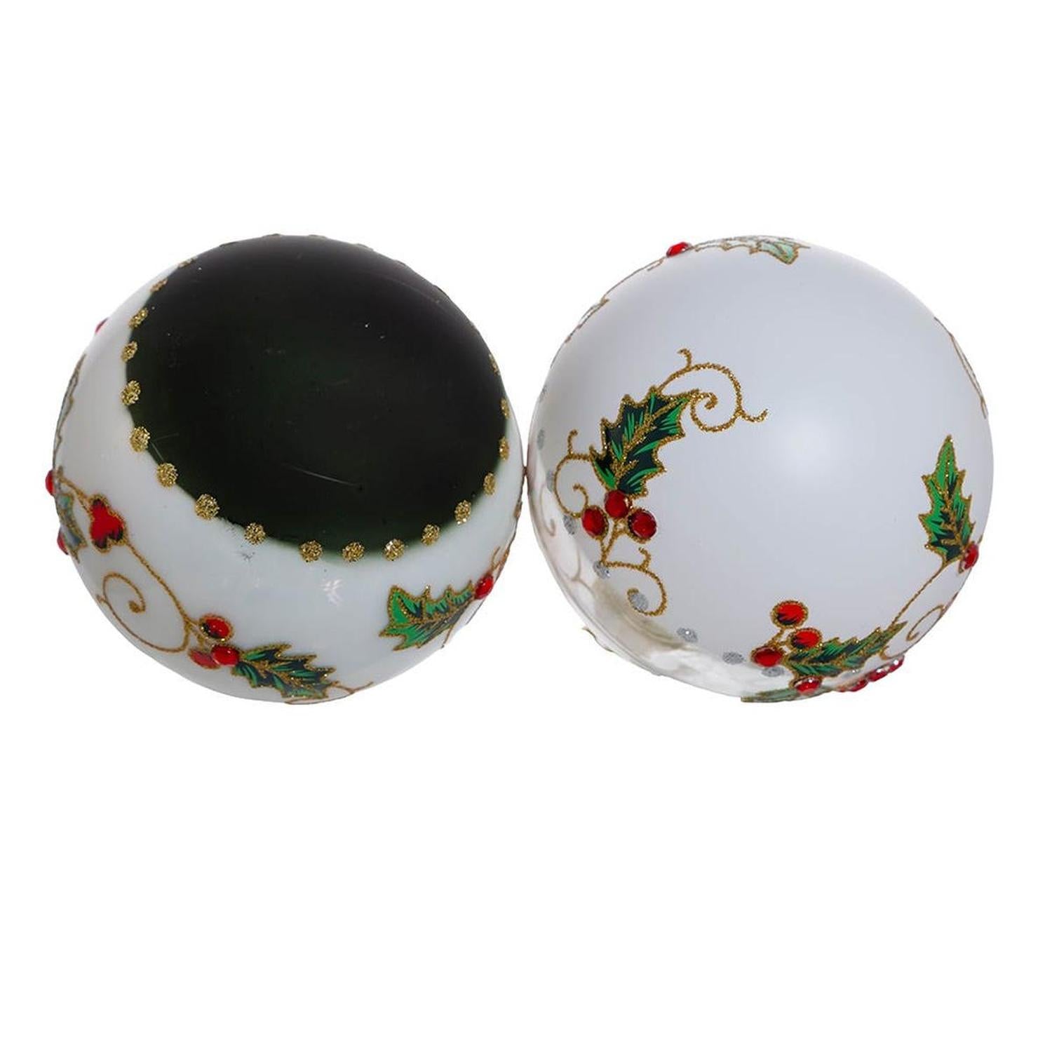 Kurt Adler 80MM Holly Leaves and Berries Glass Ball Ornaments, 6-Piece Set