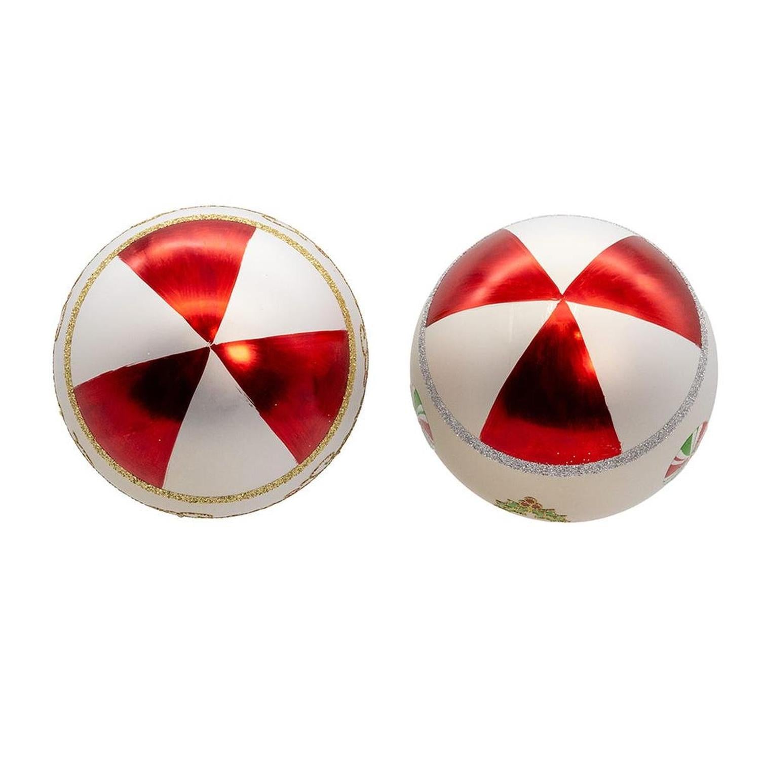 Kurt Adler 80mm Holly Leaves Glass Ball Ornament (Set of 6)