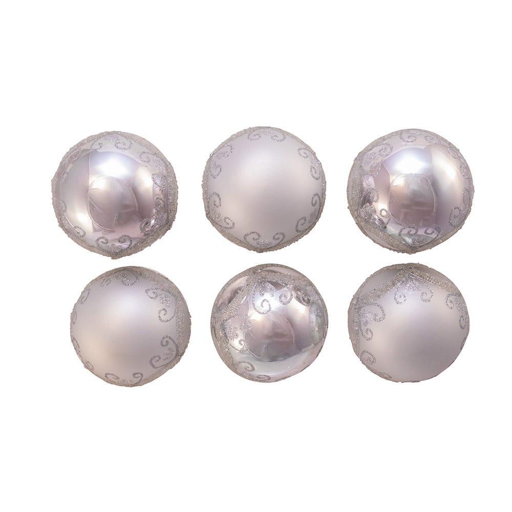 Shop For Kurt Adler 80MM Matte and Shiny Silver with Glitter Glass Ball Ornaments, 6 Piece Box
