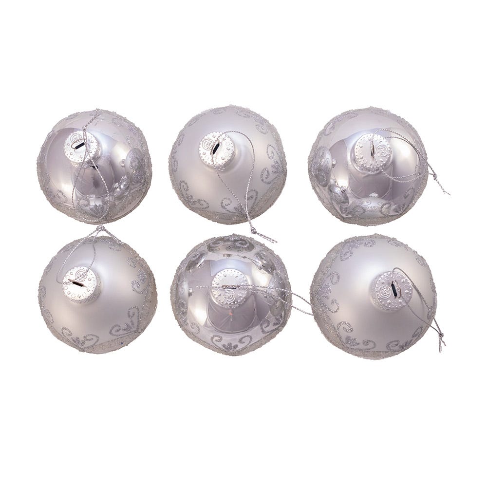 Shop For Kurt Adler 80MM Matte and Shiny Silver with Glitter Glass Ball Ornaments, 6 Piece Box
