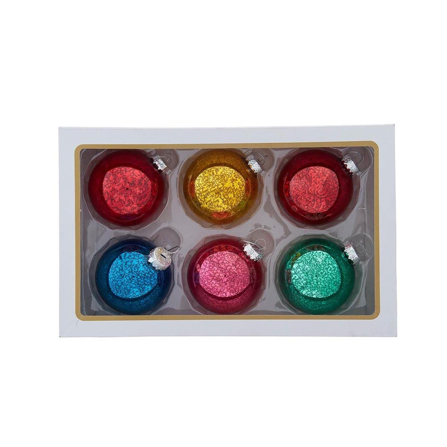 Kurt Adler 80MM Multicolor Ball Ornament, 6-Piece Box
