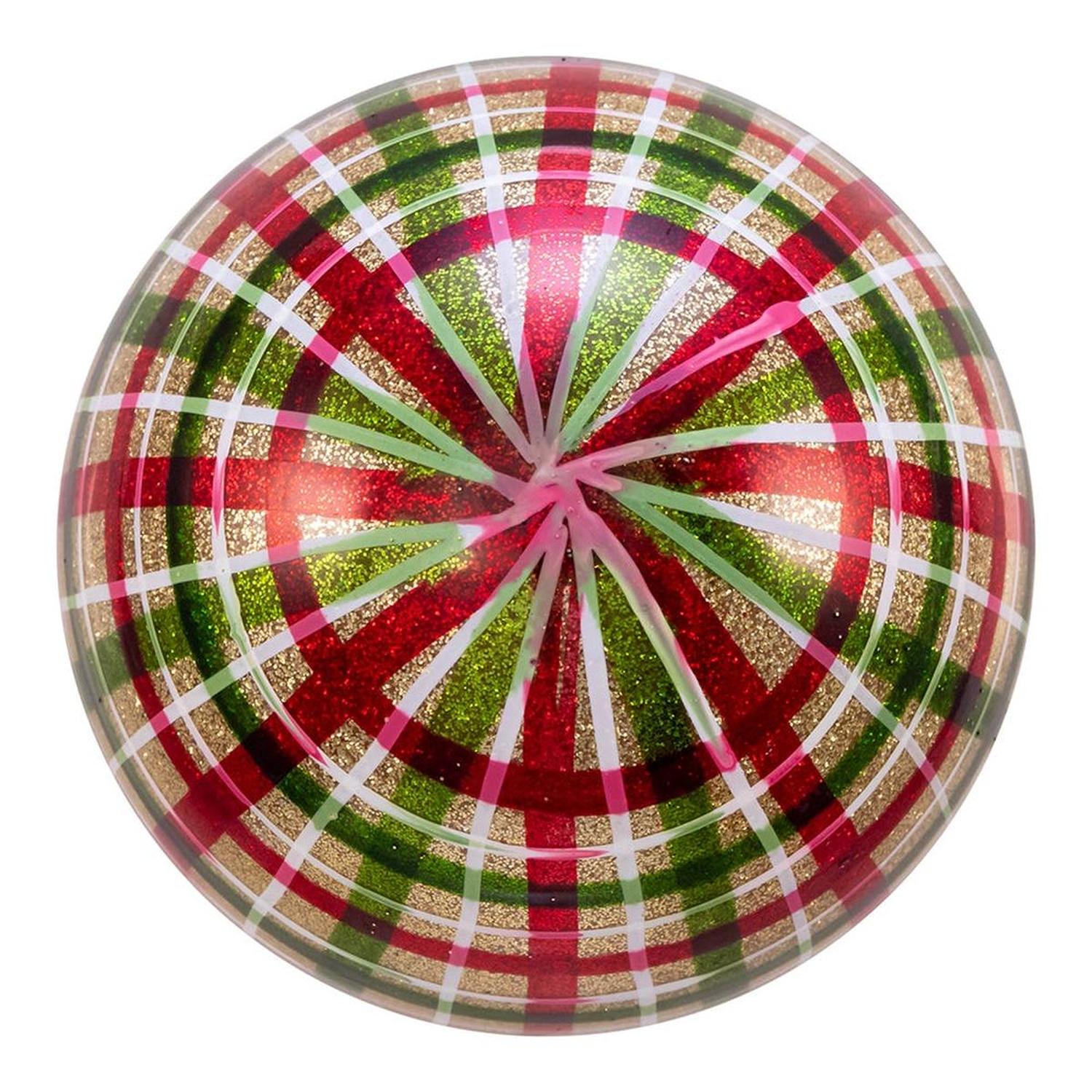 Kurt Adler 80MM Red and Green Plaid Glass Ball Ornaments, 6 Piece Box
