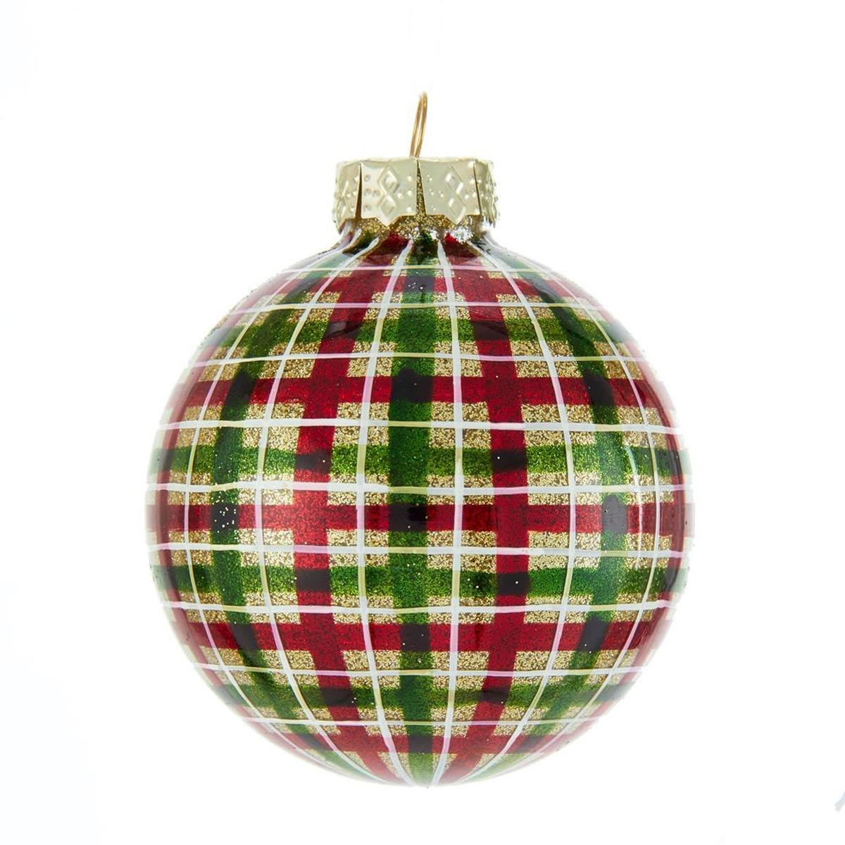 Shop For Kurt Adler 80MM Red and Green Plaid Glass Ball Ornaments, 6 Piece Box
