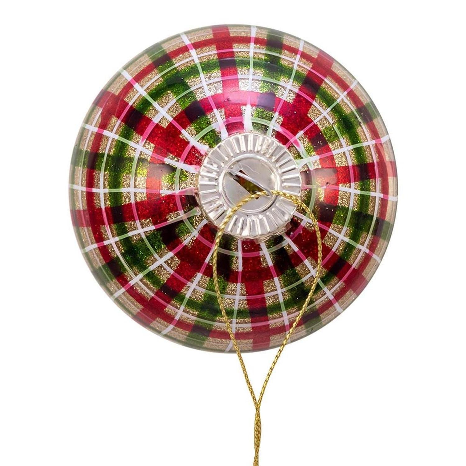 Kurt Adler 80MM Red and Green Plaid Glass Ball Ornaments, 6 Piece Box