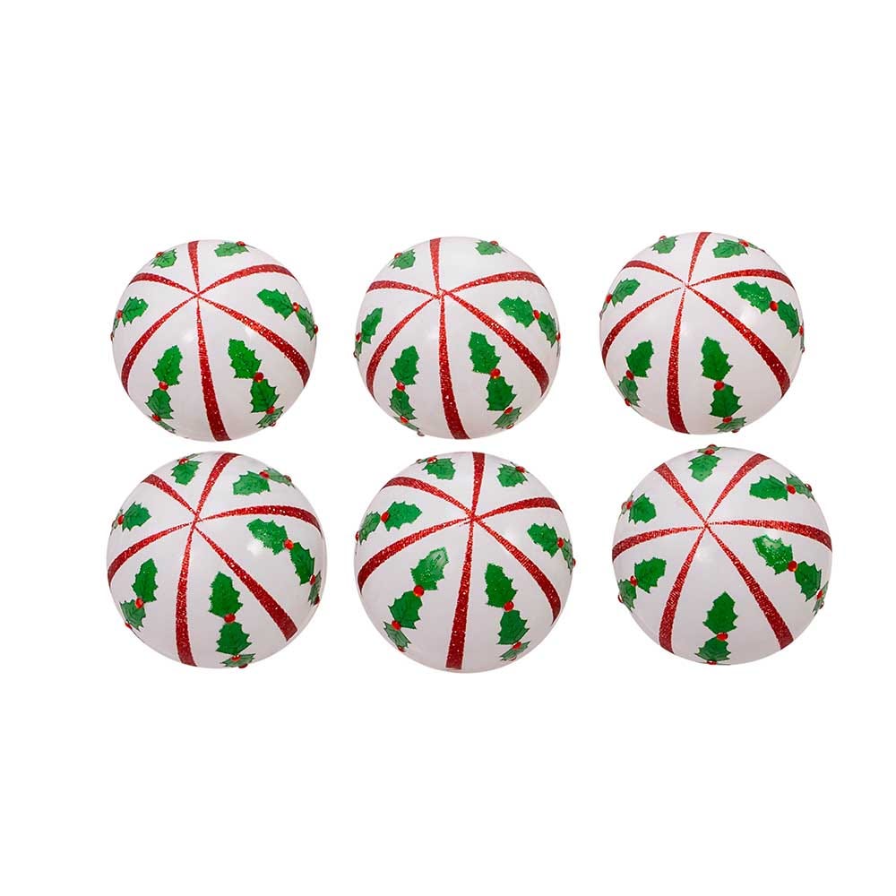 Shop For Kurt Adler 80MM Red and White Holly Leaf Glass Ball Ornaments, 6 - Piece Set
