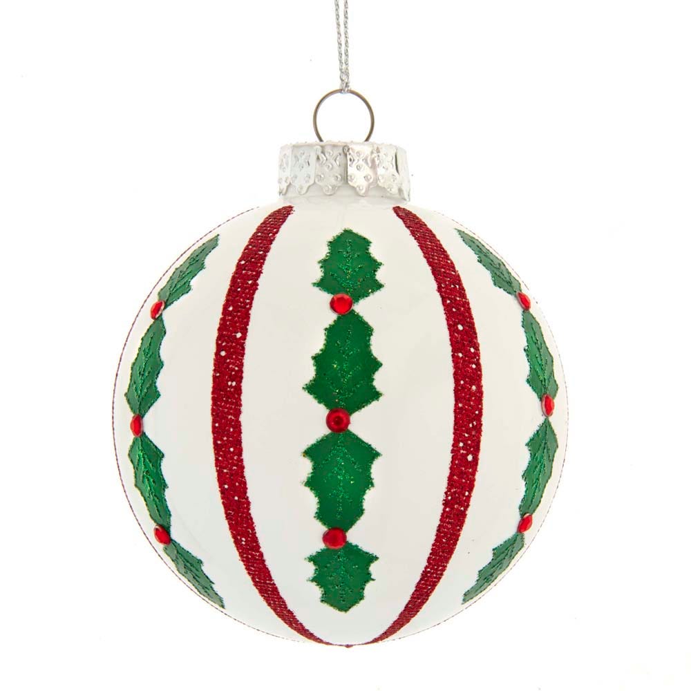 Shop For Kurt Adler 80MM Red and White Holly Leaf Glass Ball Ornaments, 6 - Piece Set