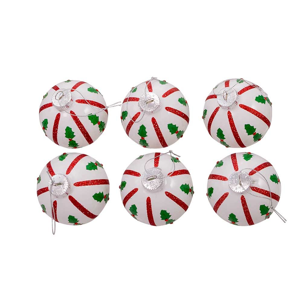 Shop For Kurt Adler 80MM Red and White Holly Leaf Glass Ball Ornaments, 6 - Piece Set