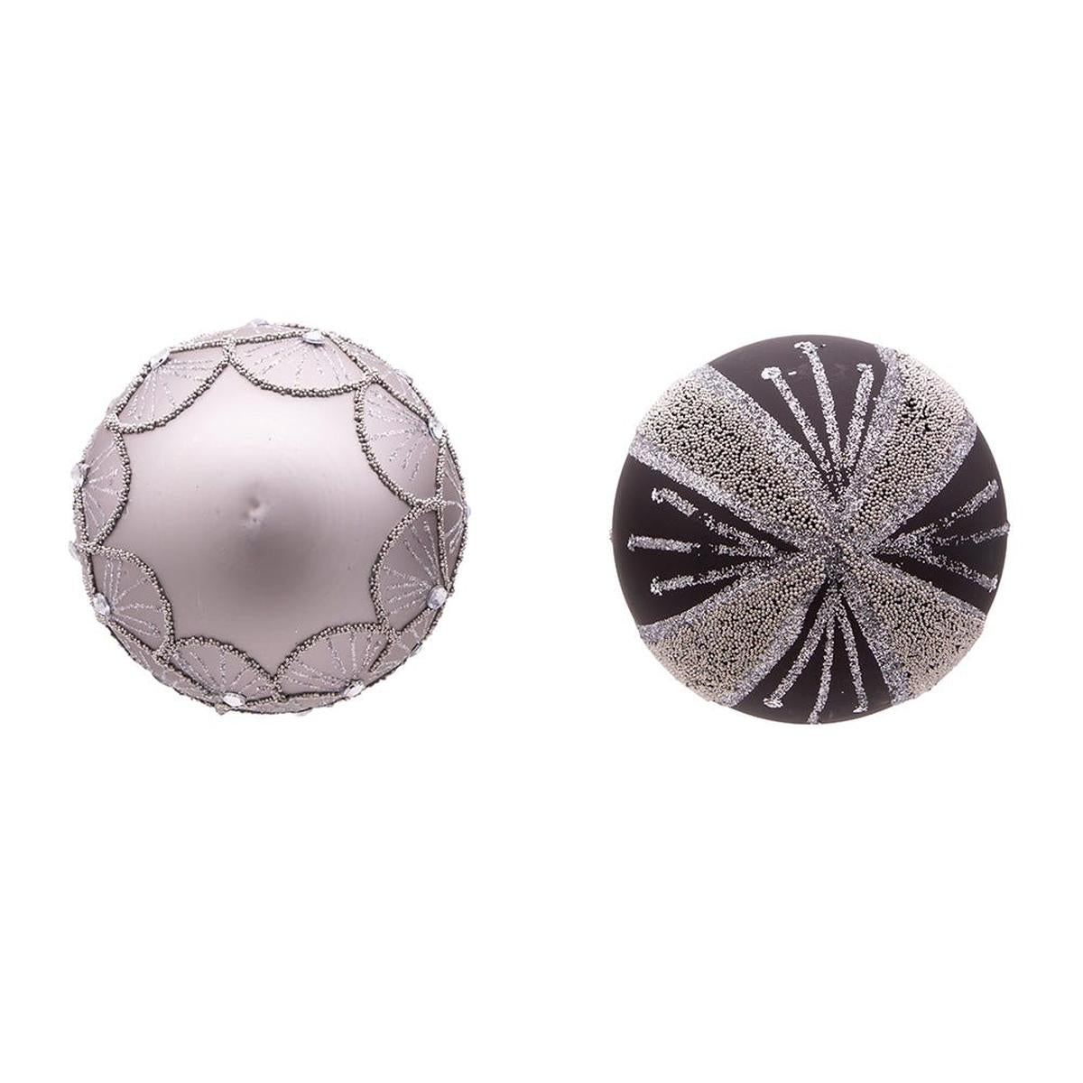 Shop For Kurt Adler 80MM Silver and Black Jeweled Glass Ball Ornaments, 6 Piece Set