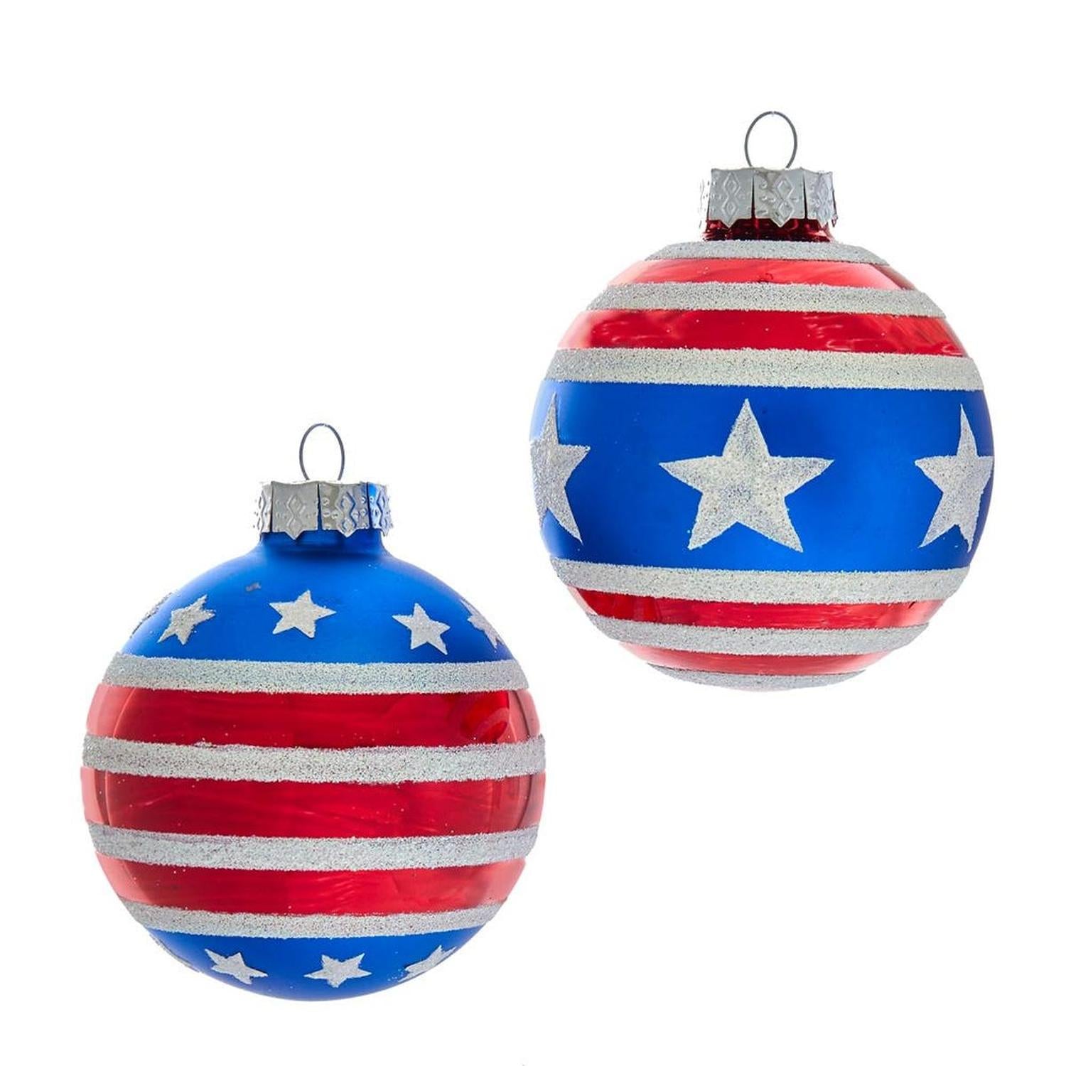 Kurt Adler 80MM Stars and Stripes Glass Ball Ornaments, Set of 6