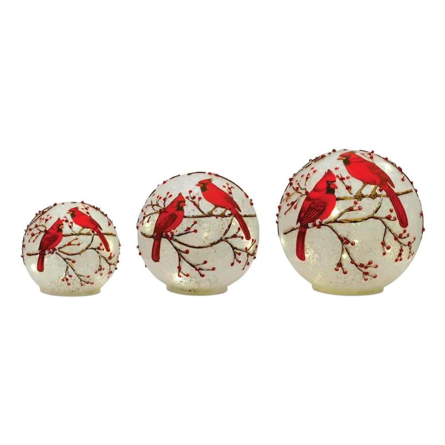 Shop For LED Frosted Cardinal Orb with Berry Branch Design (Set of 3)