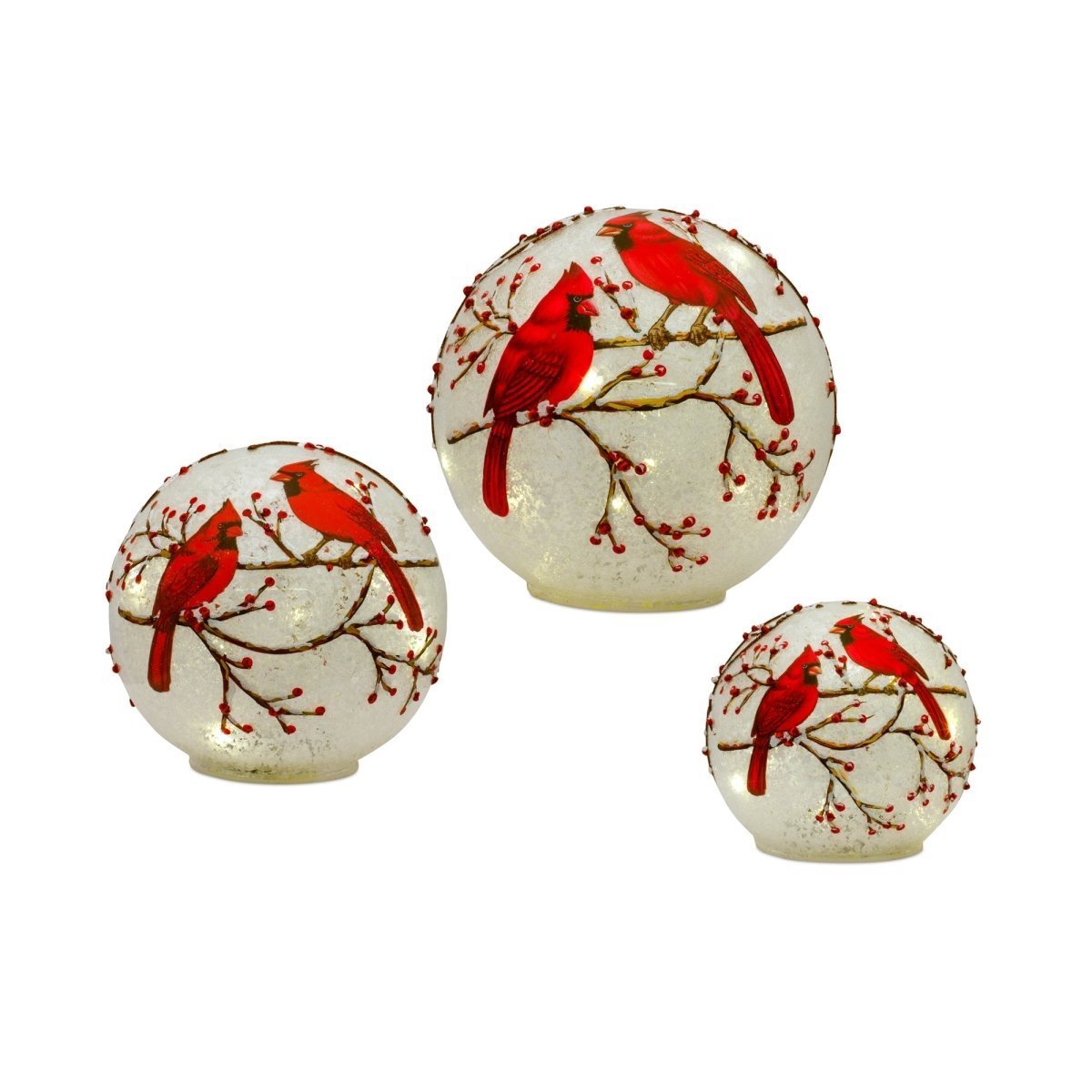 Shop For LED Frosted Cardinal Orb with Berry Branch Design (Set of 3)