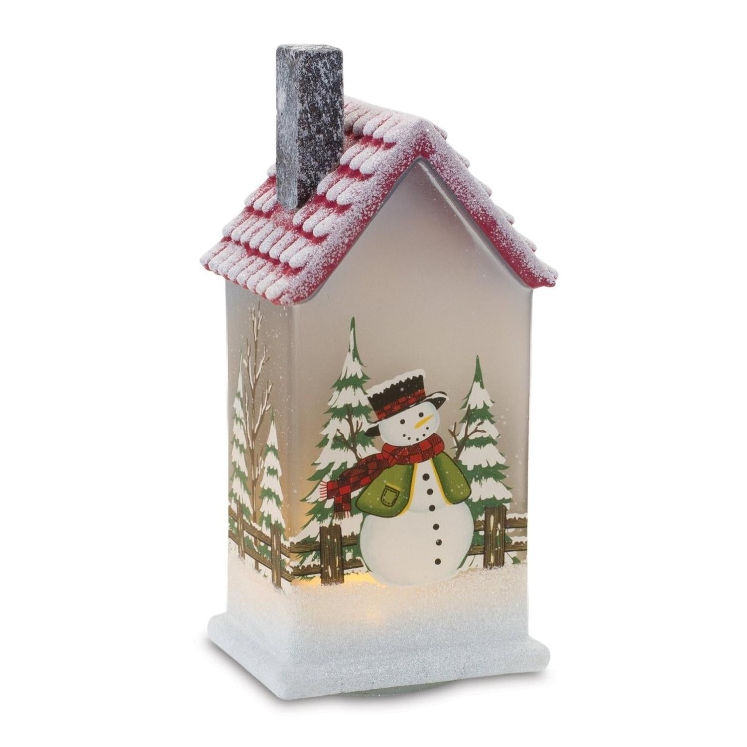 Shop For LED Glass Lighted House with Snowman (Set of 2) at Michelle's aDOORable Creations