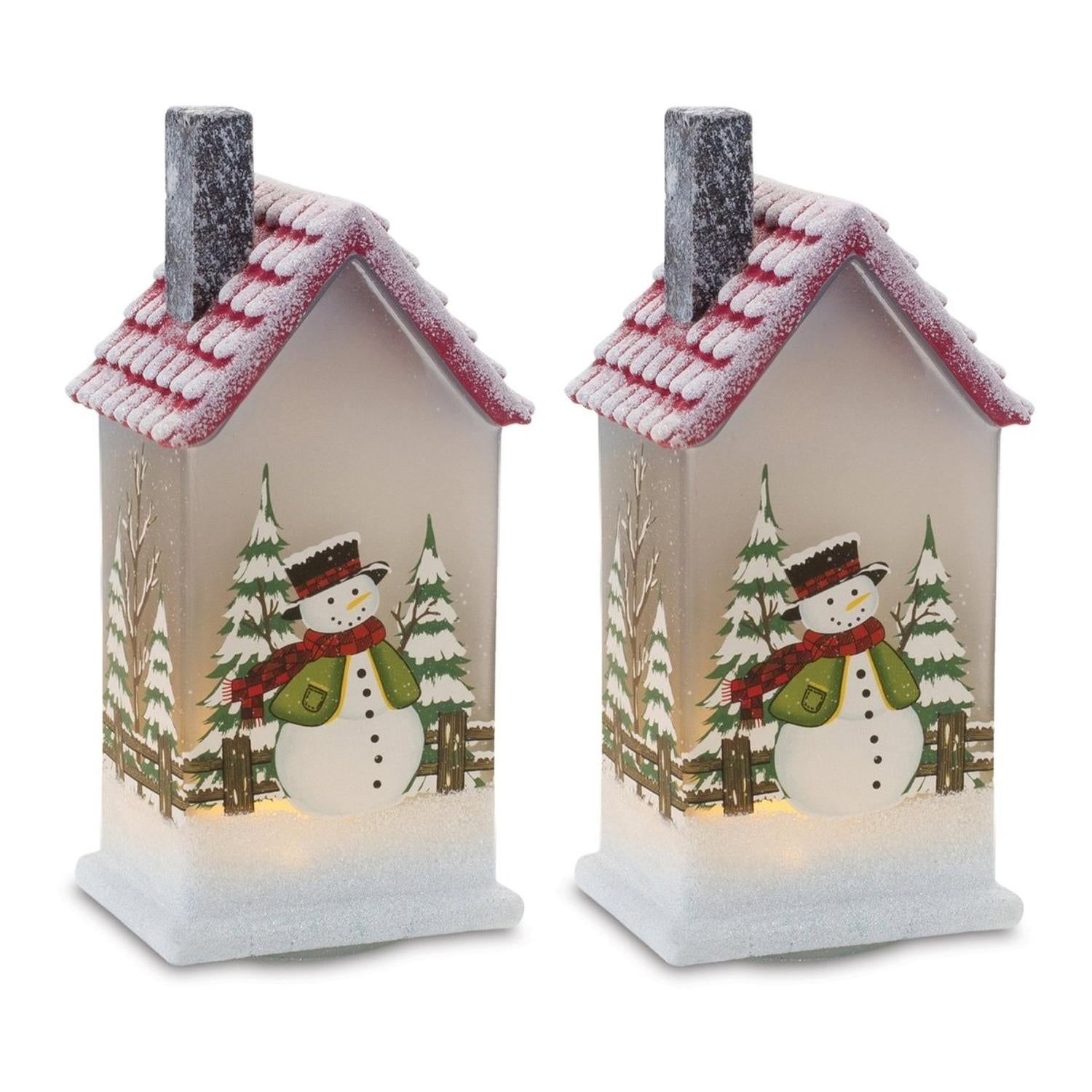 Shop For LED Glass Lighted House with Snowman (Set of 2) at Michelle's aDOORable Creations