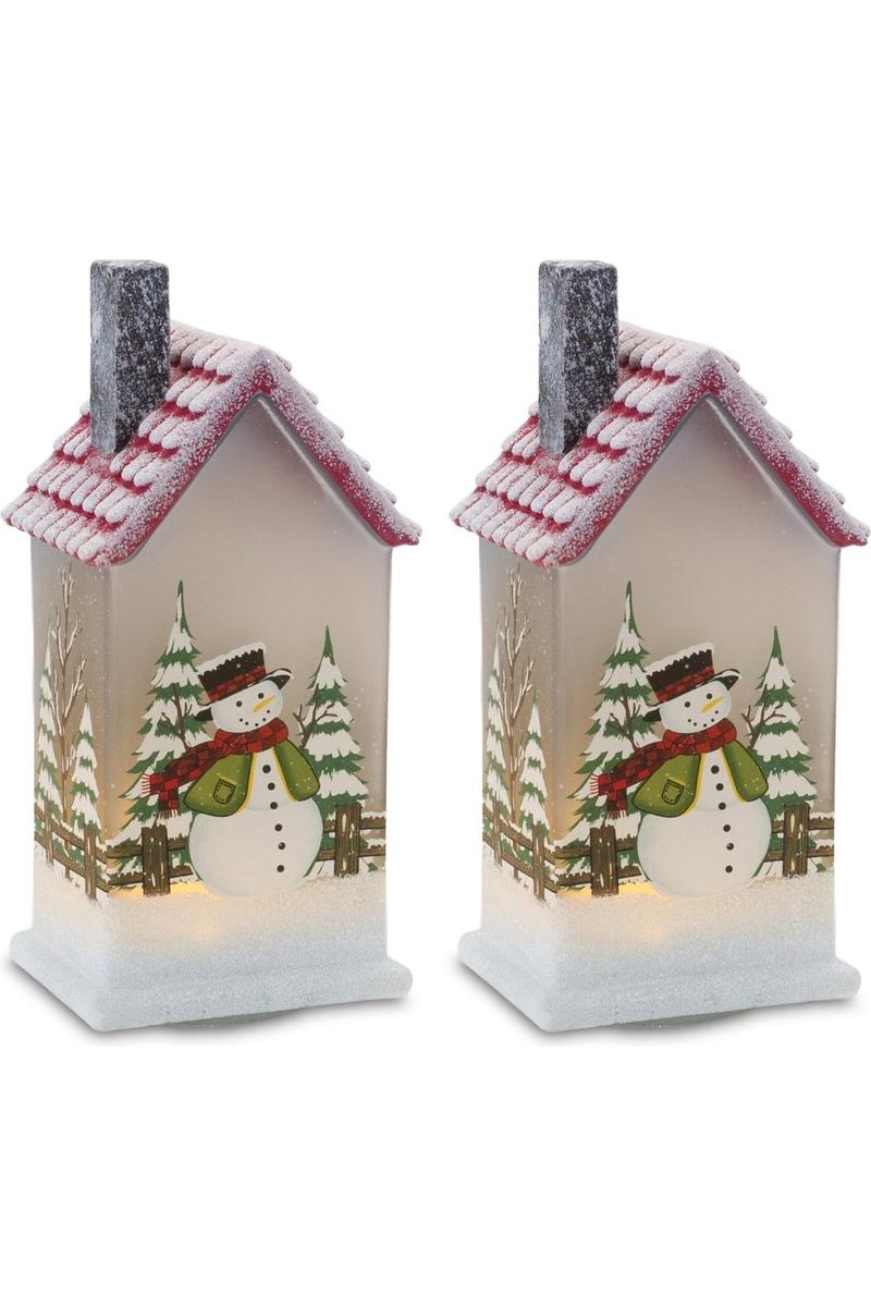 Shop For LED Glass Lighted House with Snowman (Set of 2) 86729DS