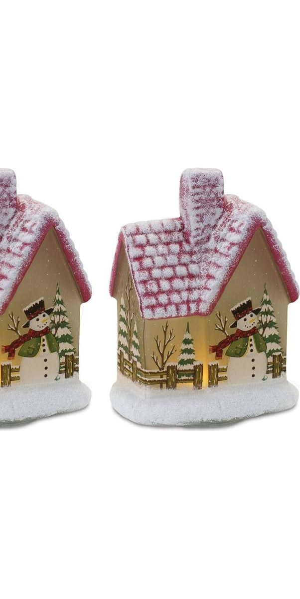 Shop For LED Lighted House with Snowman (Set of 2) 86728DS