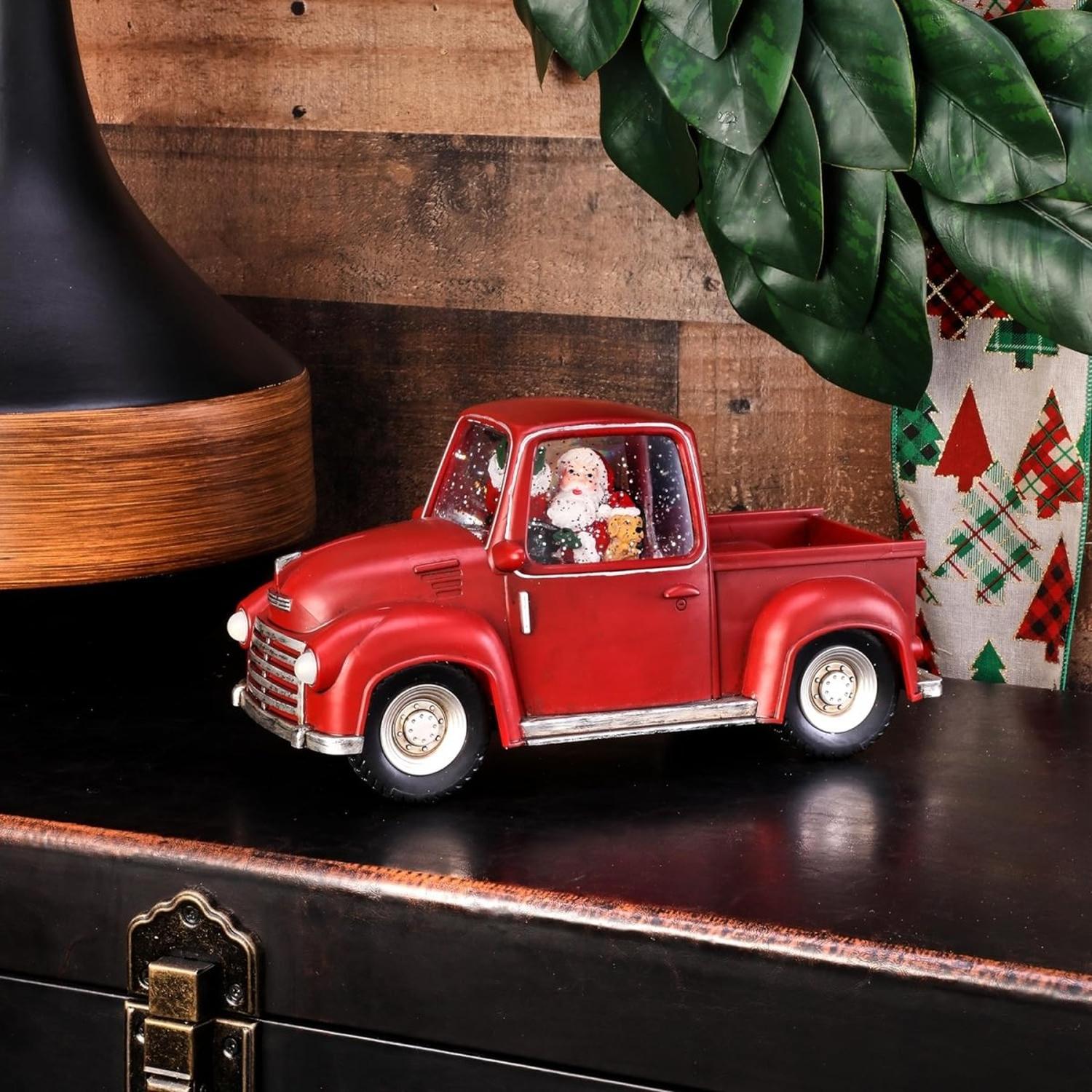 LED Snow Globe Truck with Santa 11.25"L