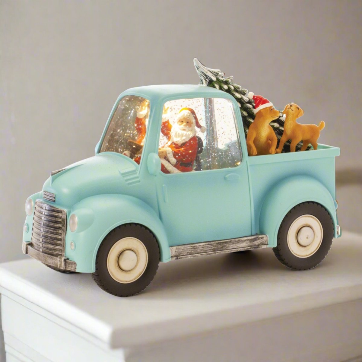 Shop For LED Snow Globe Truck with Santa and Dogs at Michelle's aDOORable Creations