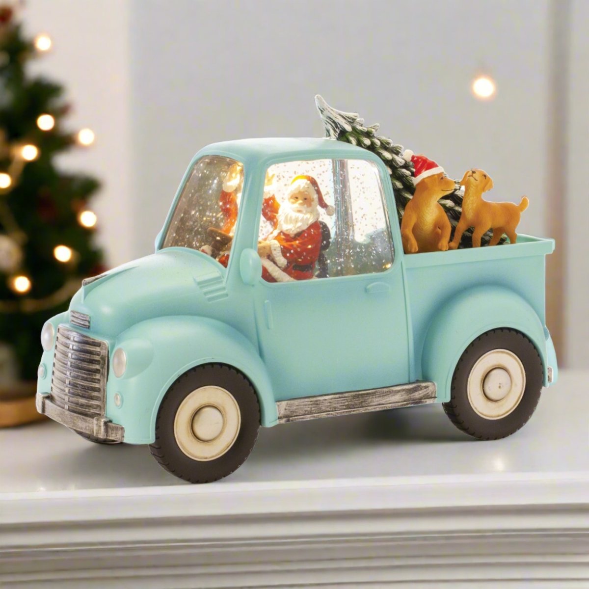 Shop For LED Snow Globe Truck with Santa and Dogs at Michelle's aDOORable Creations