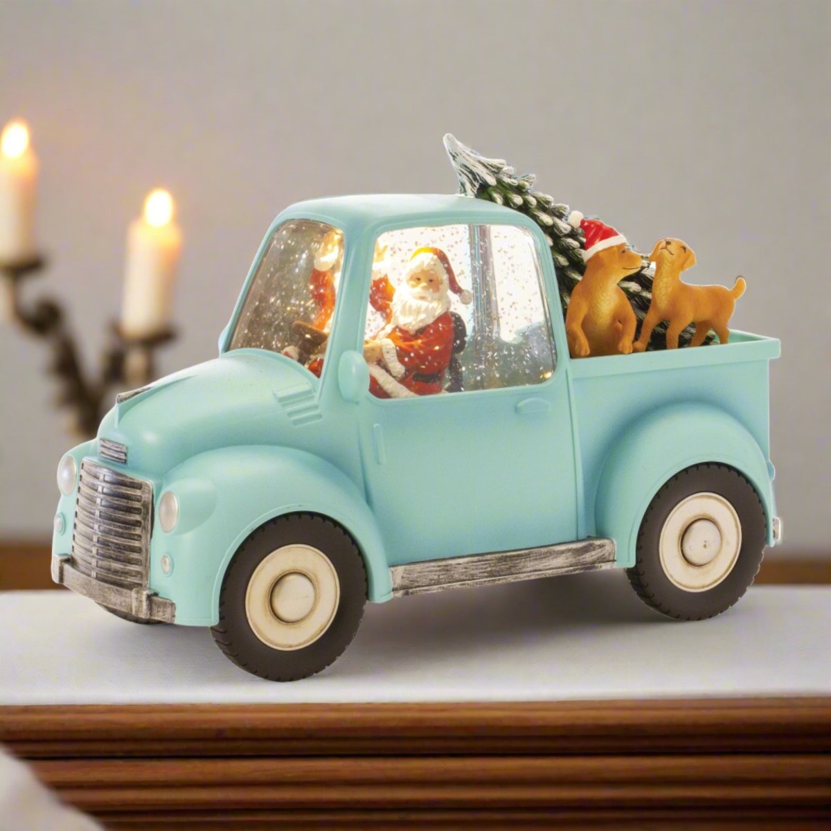 Shop For LED Snow Globe Truck with Santa and Dogs at Michelle's aDOORable Creations