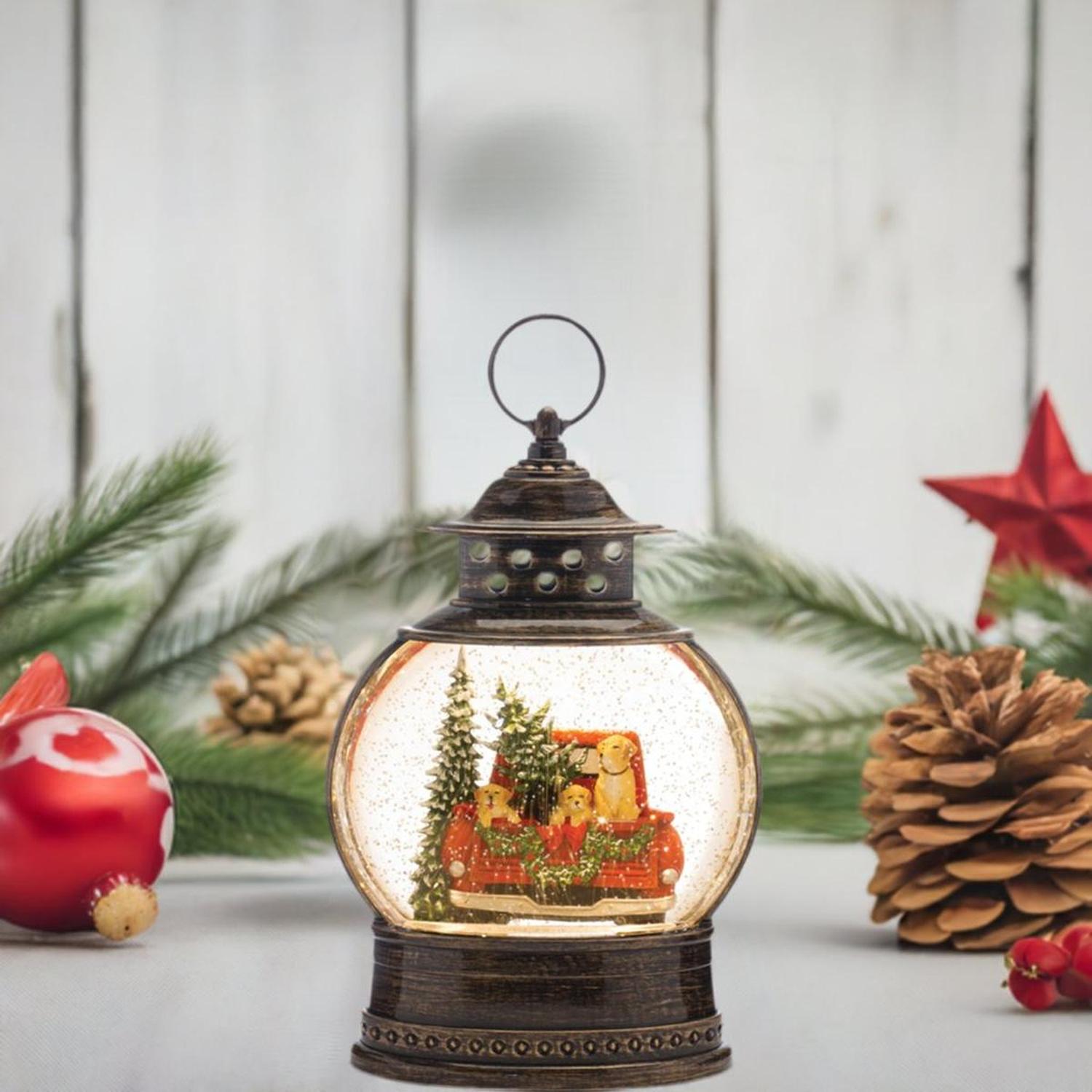 LED Snow Globe with Pickup Truck 11.5"H