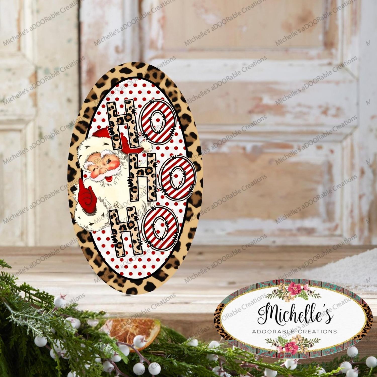Leopard Santa Ho Ho Ho Oval Sign