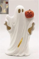 Shop For Lighted Ghost Figurine with Pumpkin 9" at Michelle's aDOORable Creations