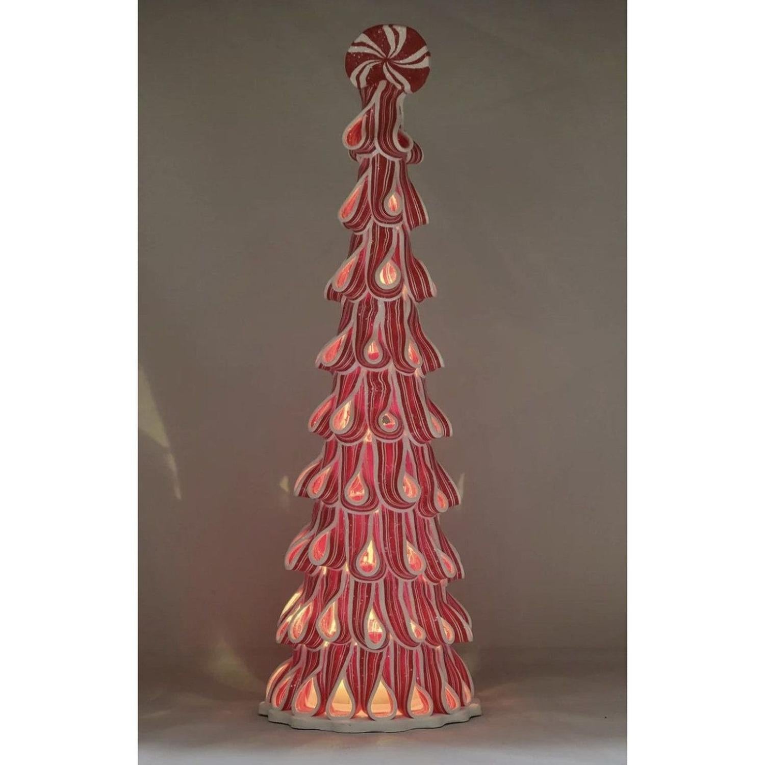 Lighted Tall Peppermint Ribbon Tree