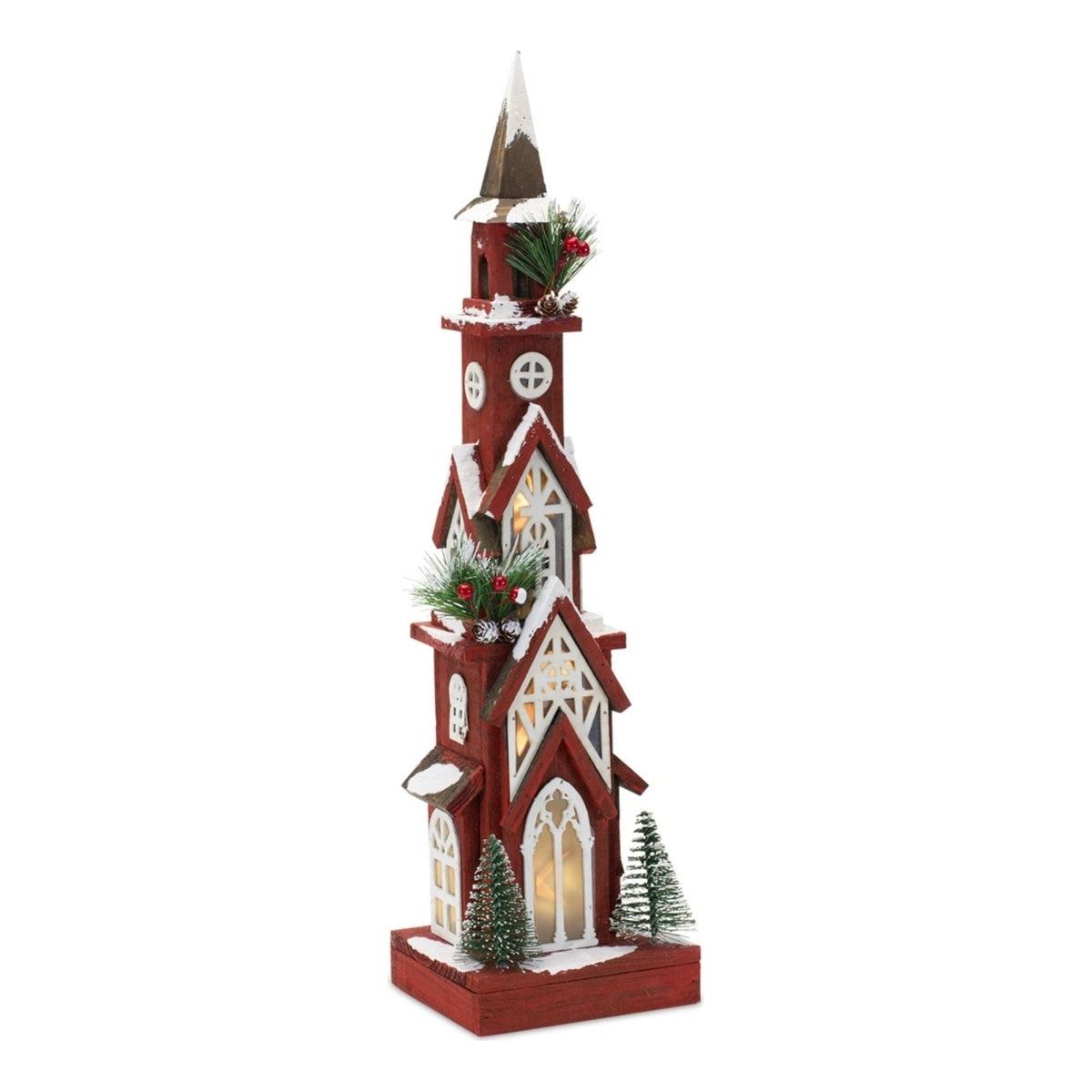 Shop For Lighted Winter Church Display with Pine Accents and Snowy Finish at Michelle's aDOORable Creations