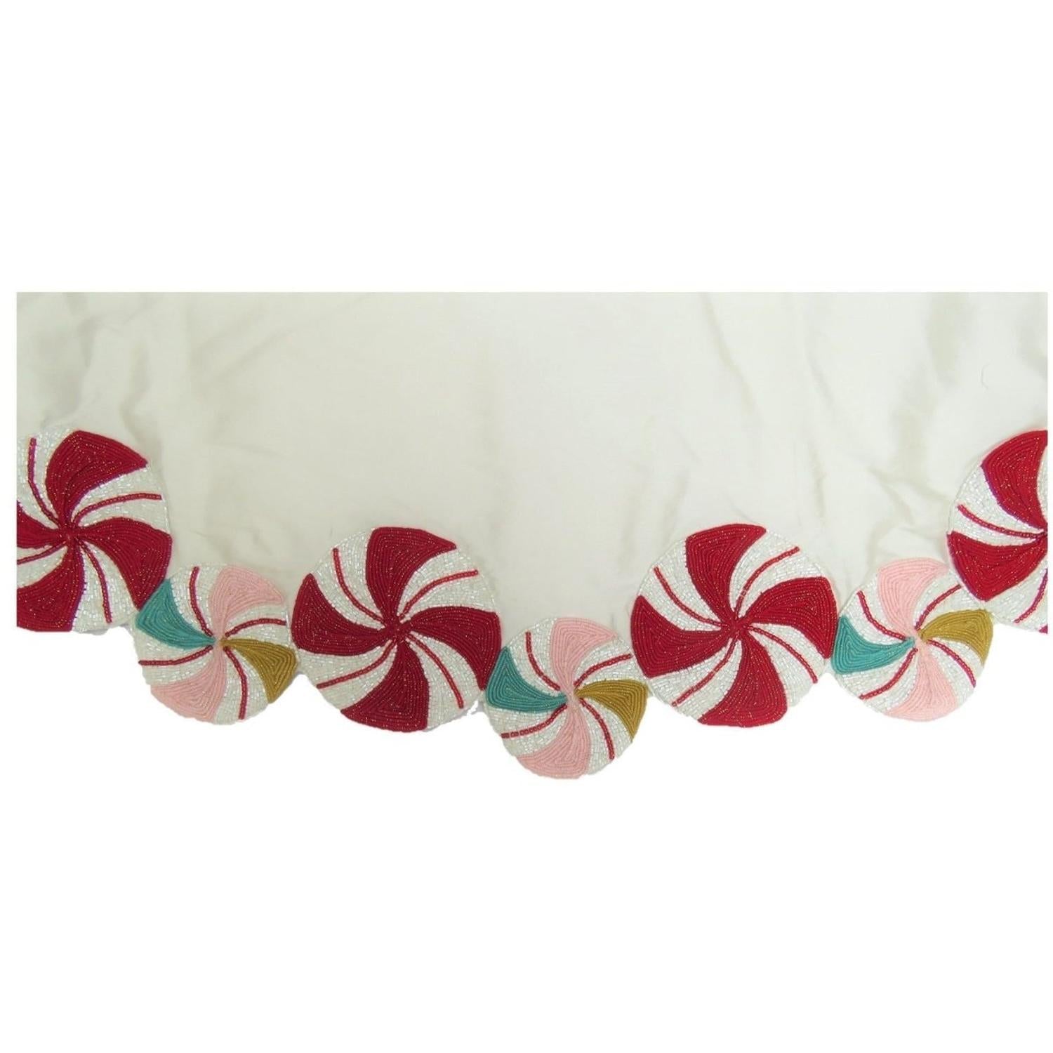 LIMITED EDITION Candy Swirl Hand Beaded Christmas Tree Skirt Arcadia Home