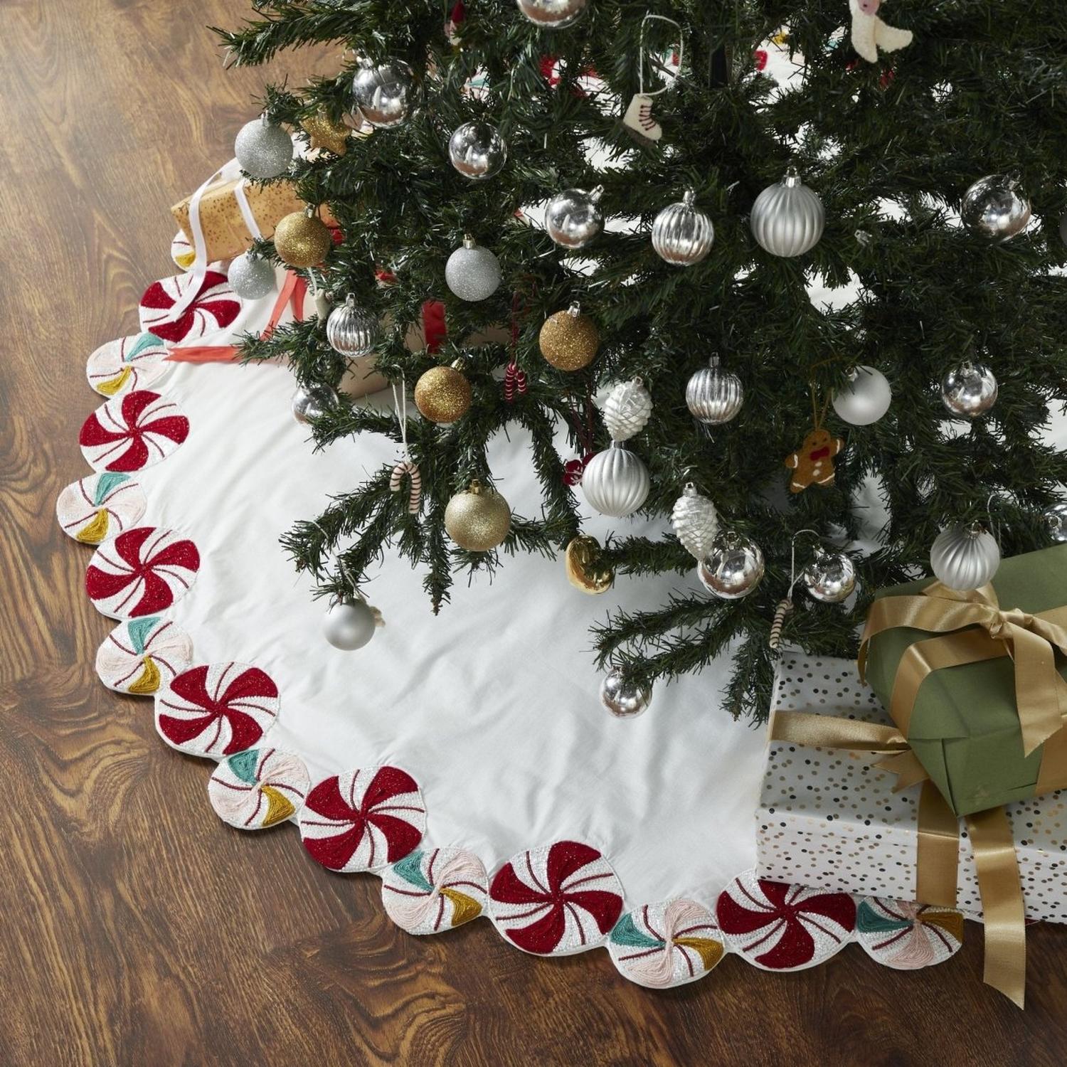 LIMITED EDITION Candy Swirl Hand Beaded Christmas Tree Skirt Arcadia Home