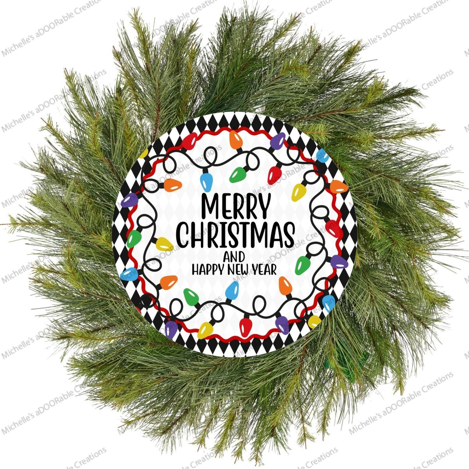 Merry Christmas New Year Lights Round Sign