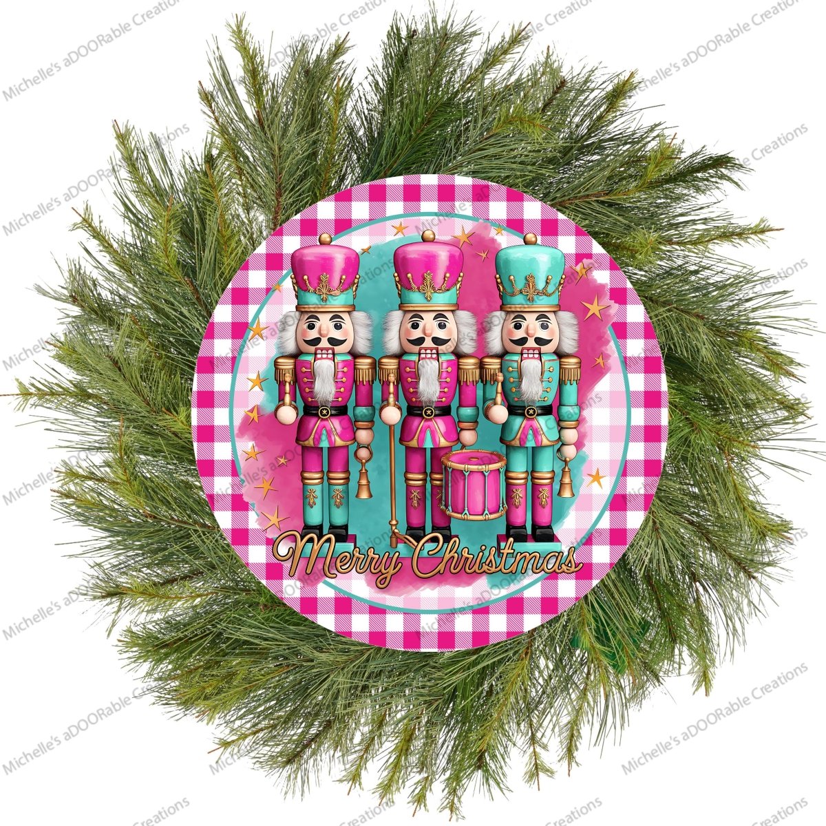 Shop For Merry Christmas Pink Teal Nutcracker Round Sign