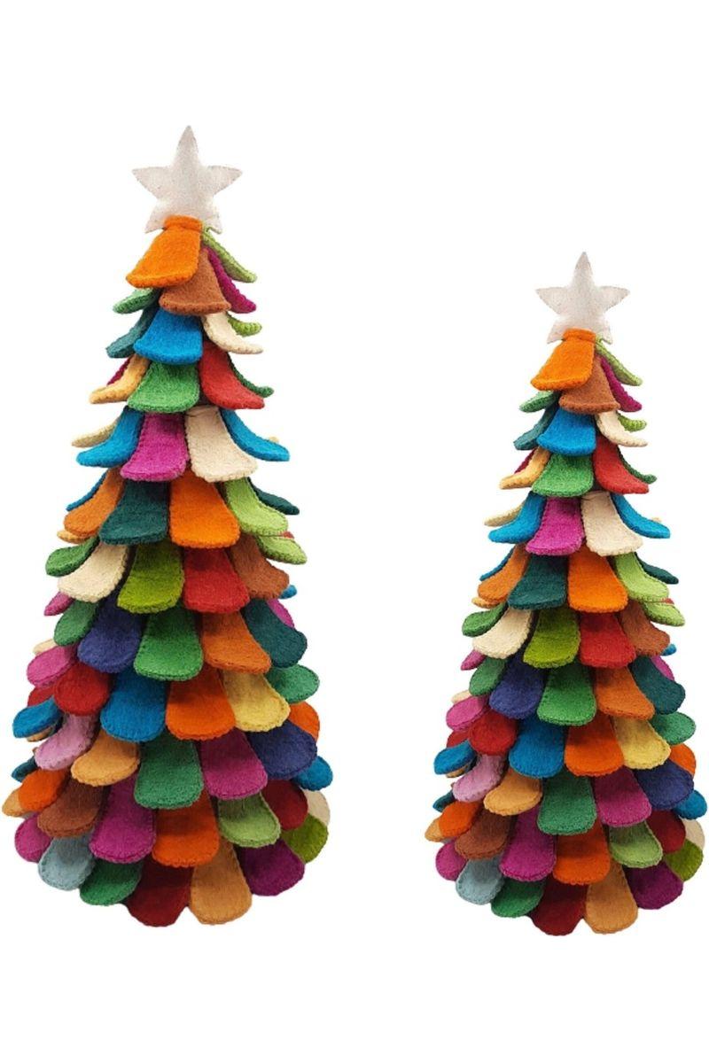 Shop For Multicolor Felted Wood Christmas Trees, Set of 2 at Michelle's aDOORable Creations