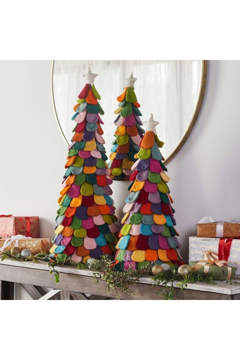 Shop For Multicolor Felted Wood Christmas Trees, Set of 2 at Michelle's aDOORable Creations