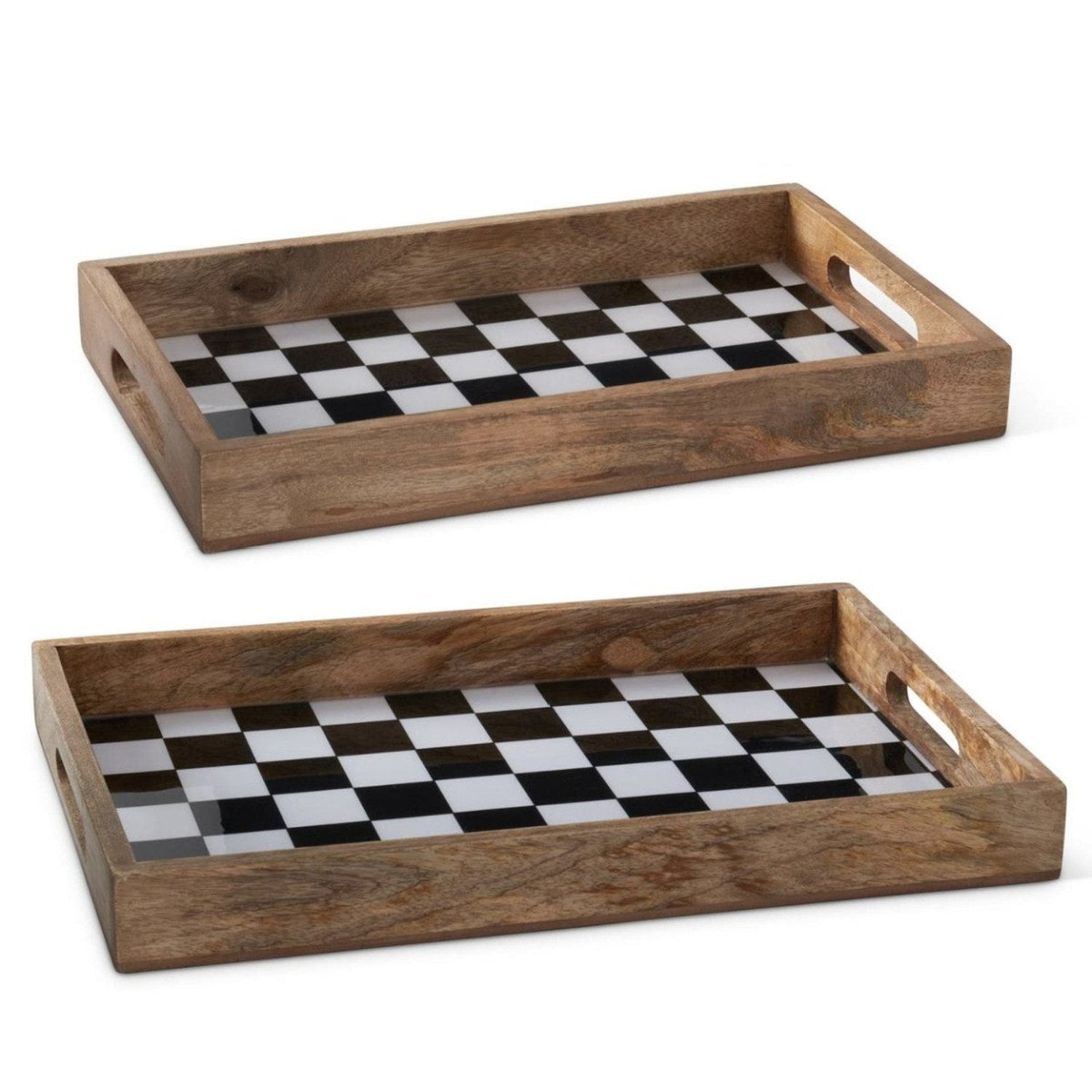 Shop For Nested Black & White Check Wooden Trays (Set of 2)