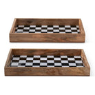 Shop For Nested Black & White Check Wooden Trays (Set of 2)
