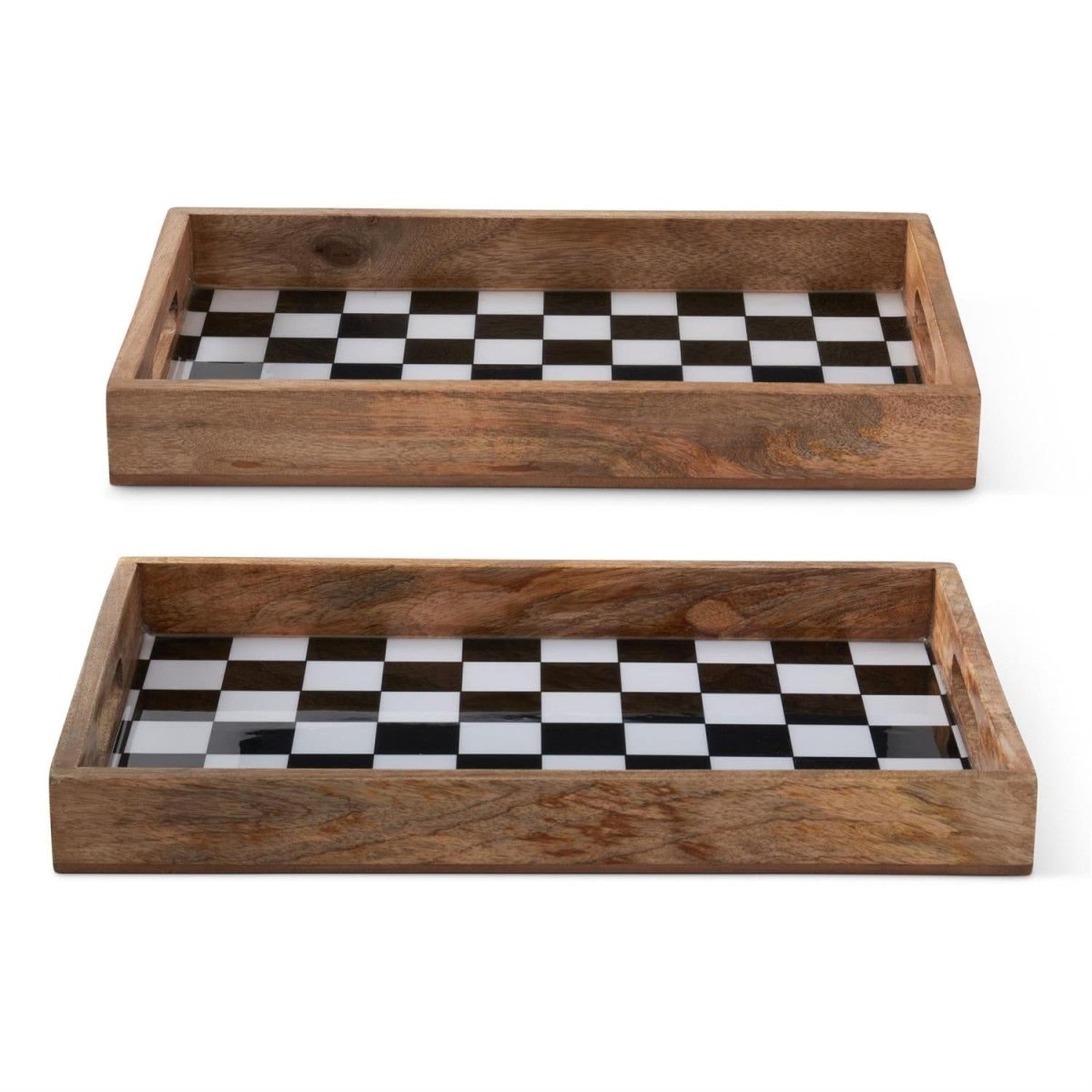 Shop For Nested Black & White Check Wooden Trays (Set of 2)