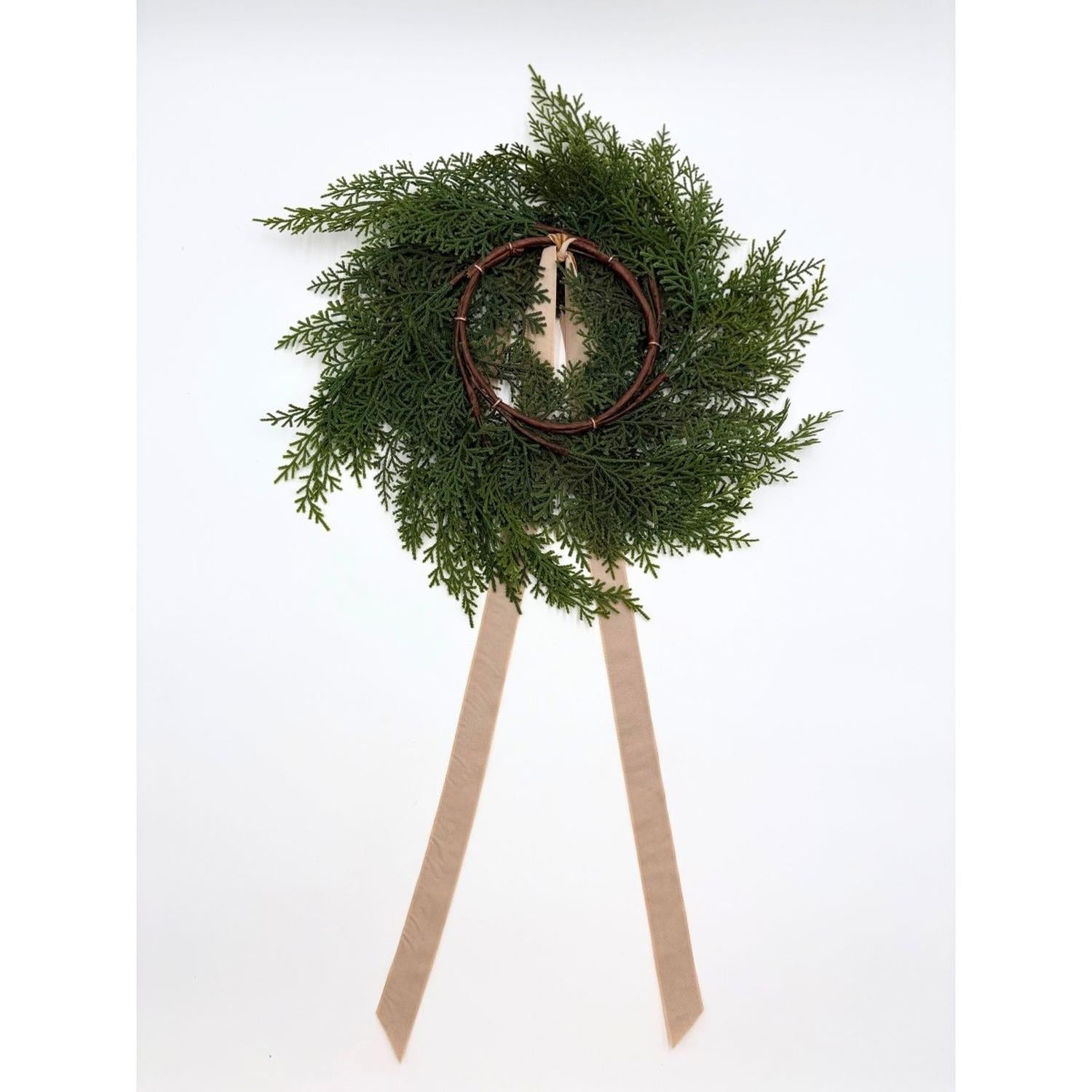 Neutral Mini Cedar Cabinet Wreaths with Ribbon