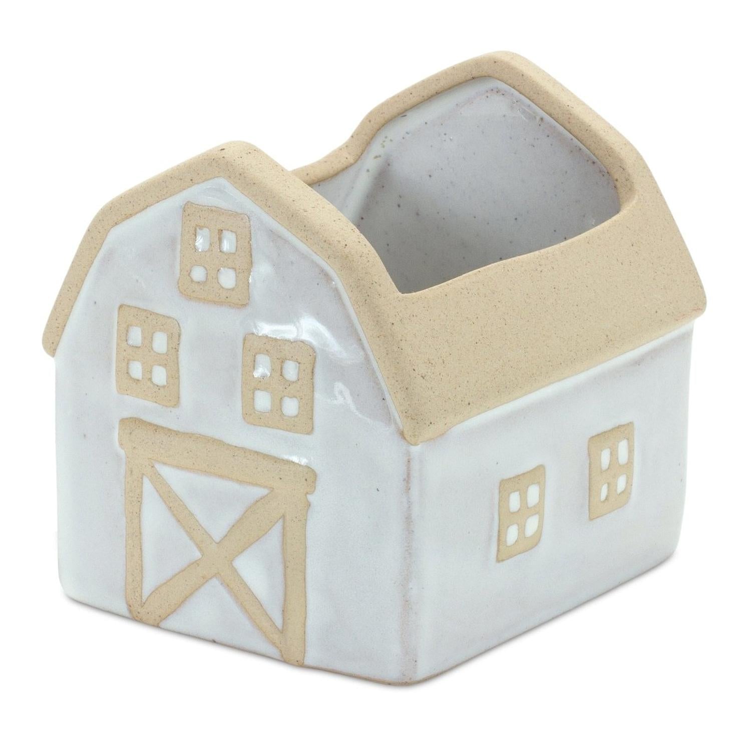 Neutral Porcelain House and Barn Planter (Set of 2)