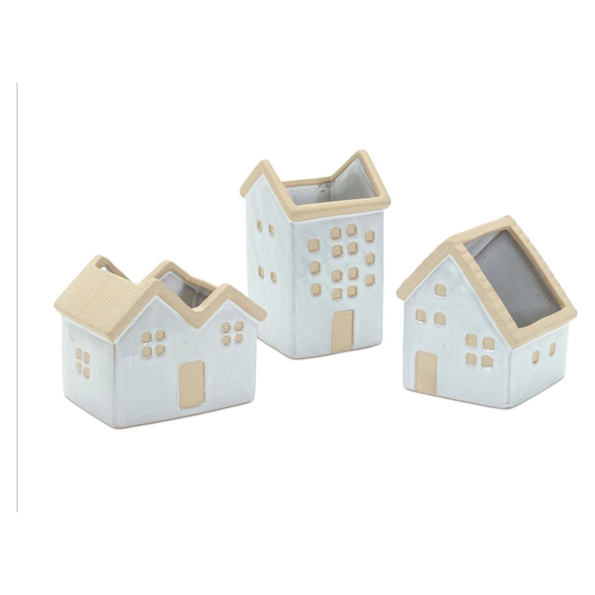 Shop For Neutral Porcelain House Planter (Set of 3) at Michelle's aDOORable Creations
